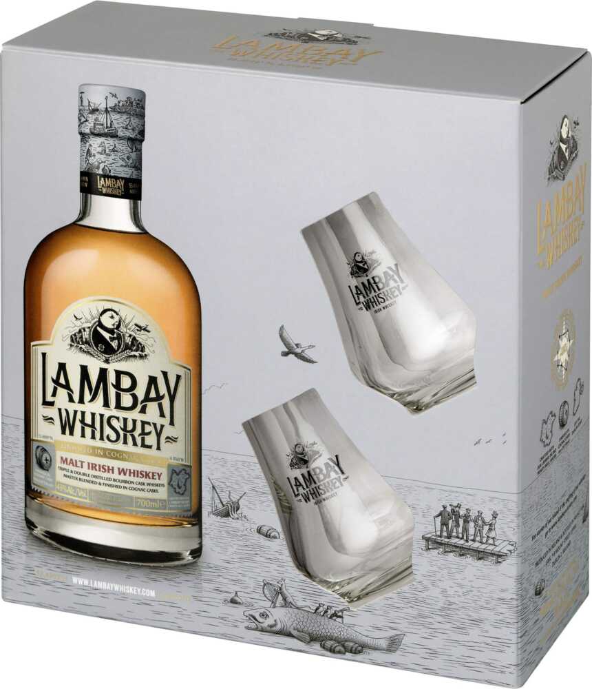Lambay Gp Fl.+2Gläser Malt Irish Whiskey 0.7 L Flasche