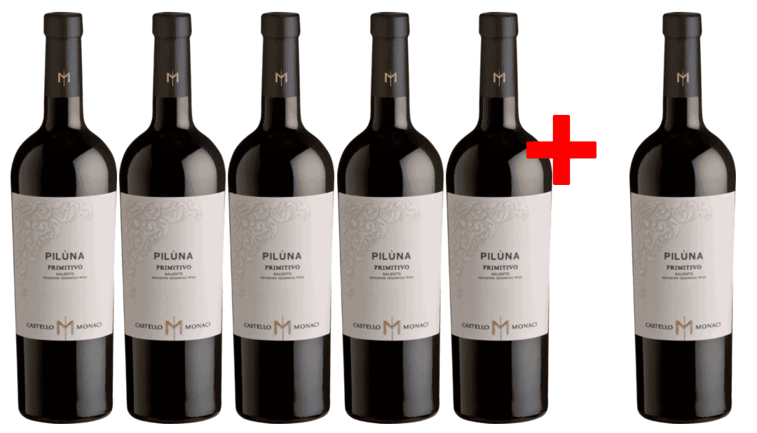 5 + 1 Rotwein-Vorteilspaket Pilùna Primitivo Salento