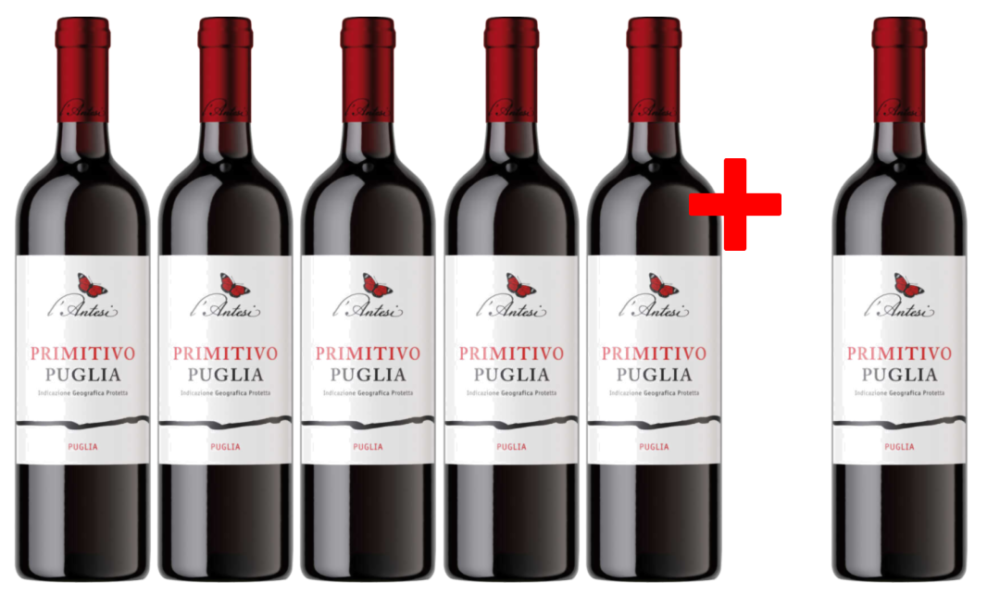 5 + 1 Rotwein-Vorteilspaket Primitivo Pugia I.G.P.